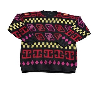 ✨🧡 Cabin Creek Vintage Neon Geometric Graphic Knit Sweater‎ Black M 🧡✨